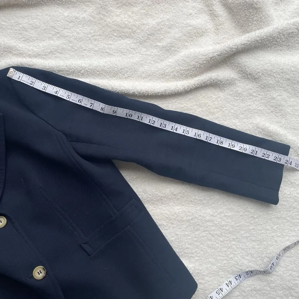 Talbots Navy Blue Structured Women's 2 Button Blazer Ribbed Cotton - 12 - Picture 7 of 8